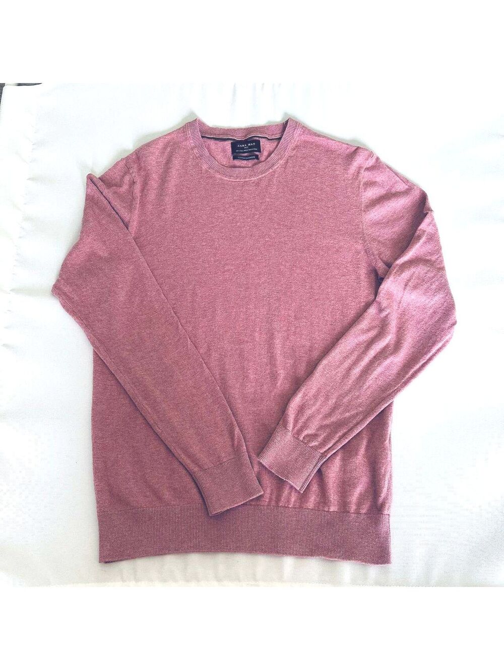 Zara Man L Cotton Cashmere Sweater Dusty Rose Burgundy Crewneck